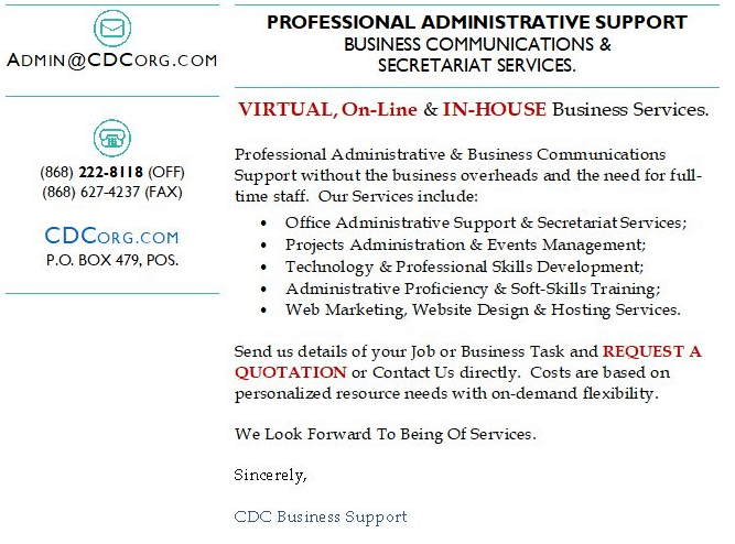 CDC Virtual Assistance (VA) Business Administrative & Secretariat Support Services